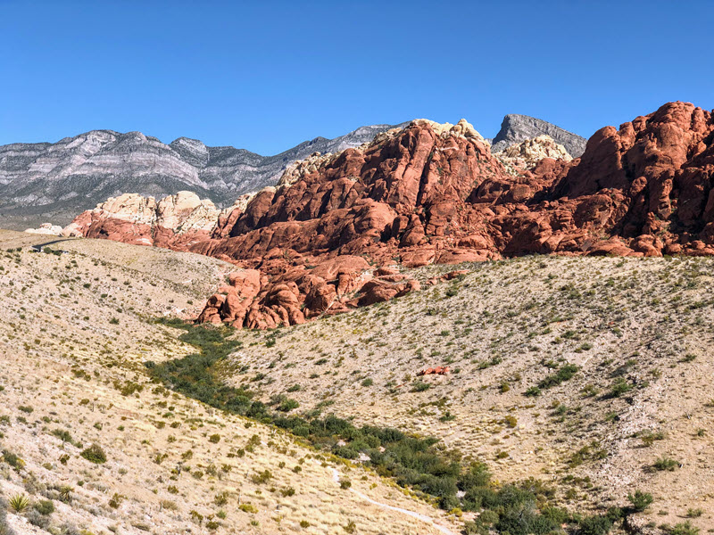Calico II viewpoint with vivid red sandstone at Red Rock Canyon