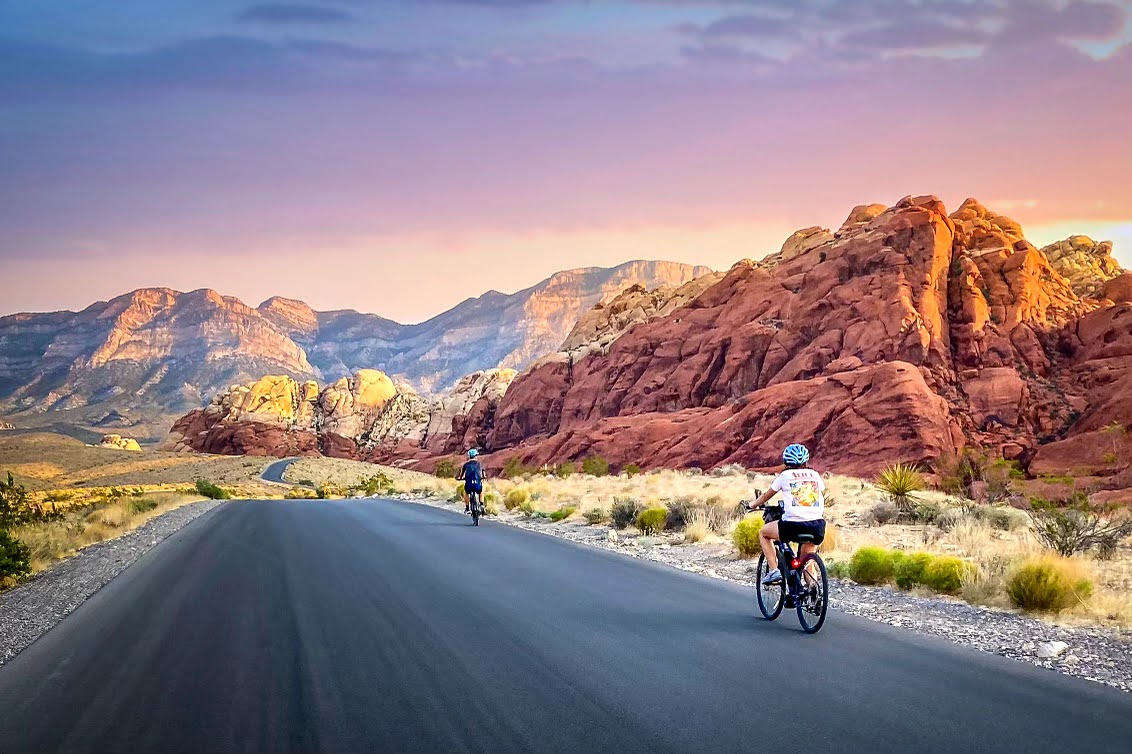 The Red Rock Canyon loop road winding through the desert